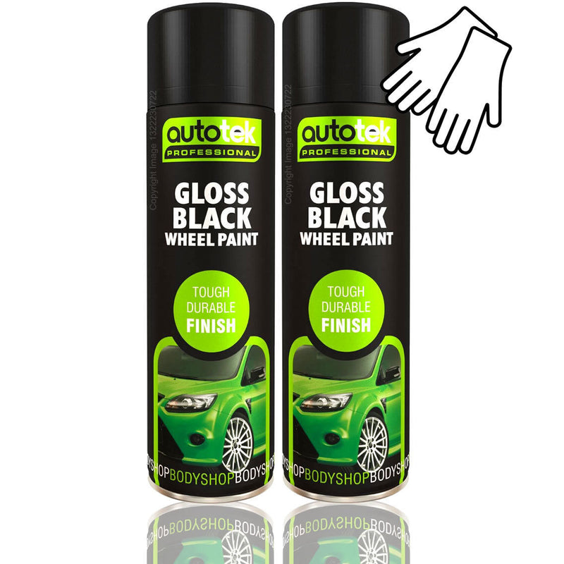 2 x Autotek GLOSS BLACK ALLOY WHEEL Spray Paint Aerosol Cans Professional +G+C✅