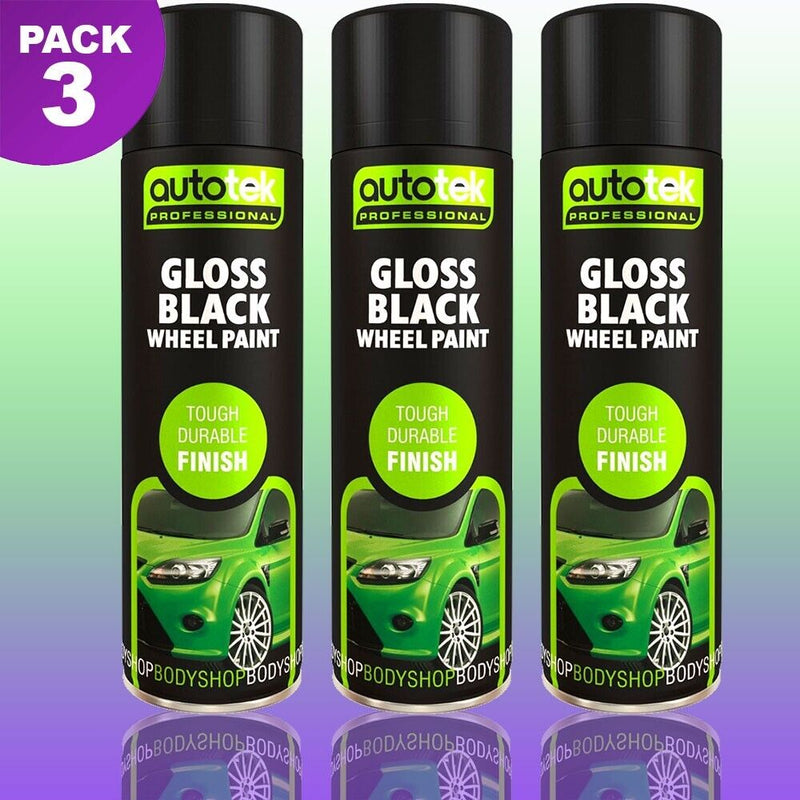 3 x Autotek GLOSS BLACK ALLOY WHEEL Spray Paint Aerosol Cans Professional +G+C✅