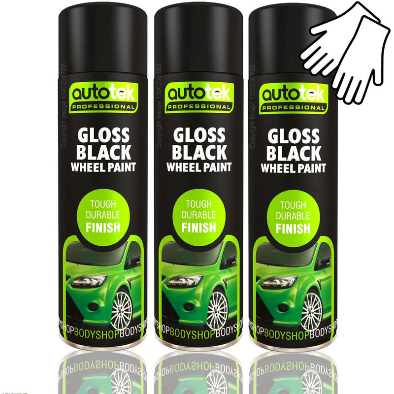 3 x Autotek GLOSS BLACK ALLOY WHEEL Spray Paint Aerosol Cans Professional +G+C✅