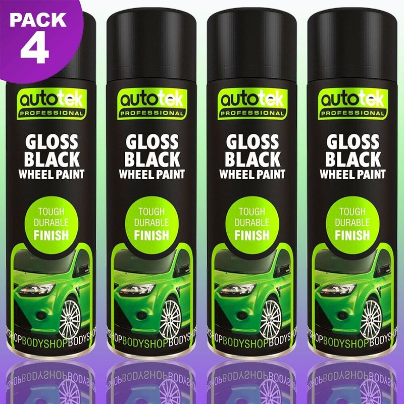4 x Autotek GLOSS BLACK ALLOY WHEEL Spray Paint Aerosol Professional