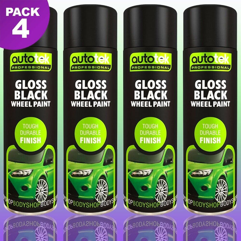 4 x Autotek GLOSS BLACK ALLOY WHEEL Spray Paint Aerosol Cans Professional +G+C✅