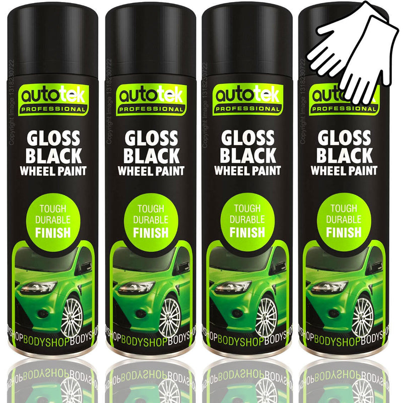 4 x Autotek GLOSS BLACK ALLOY WHEEL Spray Paint Aerosol Cans Professional +G+C✅