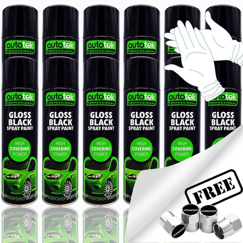 Autotek Gloss Black Spray Paint 12 Cans