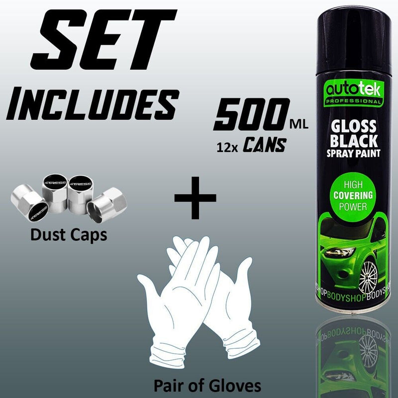 12 x Autotek Gloss Black Spray Paint Professional High Covering Power+G+C✅