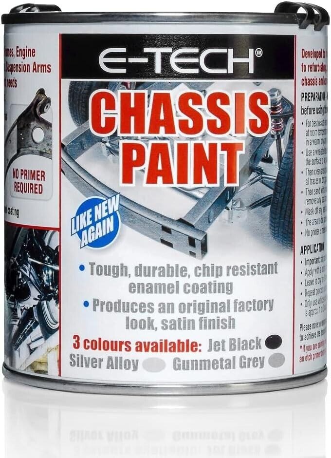 2x E-Tech BLACK Car Chassis Frame Brush On Paint Chip Resistant 500ml Tin +Caps