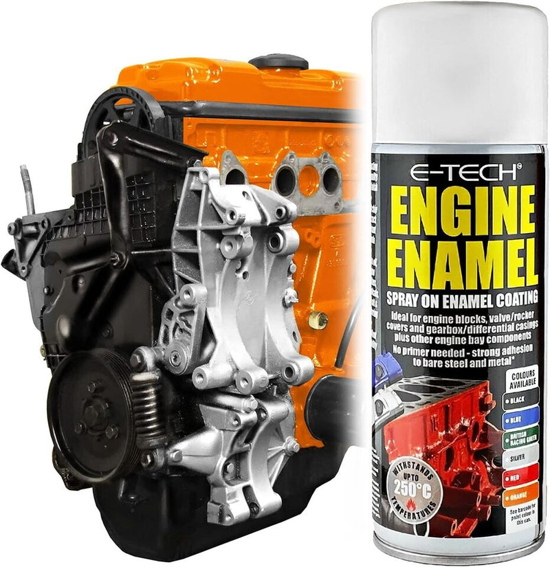 E-Tech ORANGE Engine Spray On Enamel Paint High Temp Heat Resistant +Caps