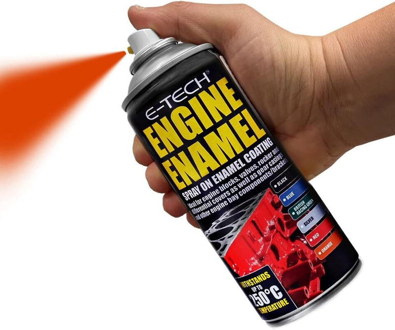 2x E-Tech ORANGE Engine Spray On Enamel Paint High Temp Heat Resistant +Caps