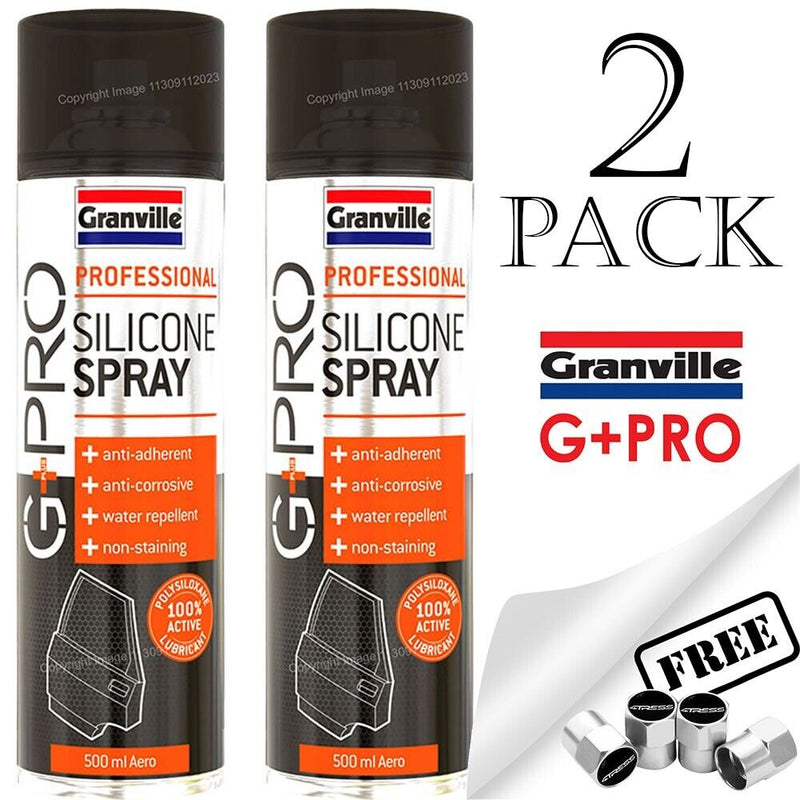 2x G+PRO Clear Silicone Spray Lubricant Car Multi Purpose Water Repellent + Caps