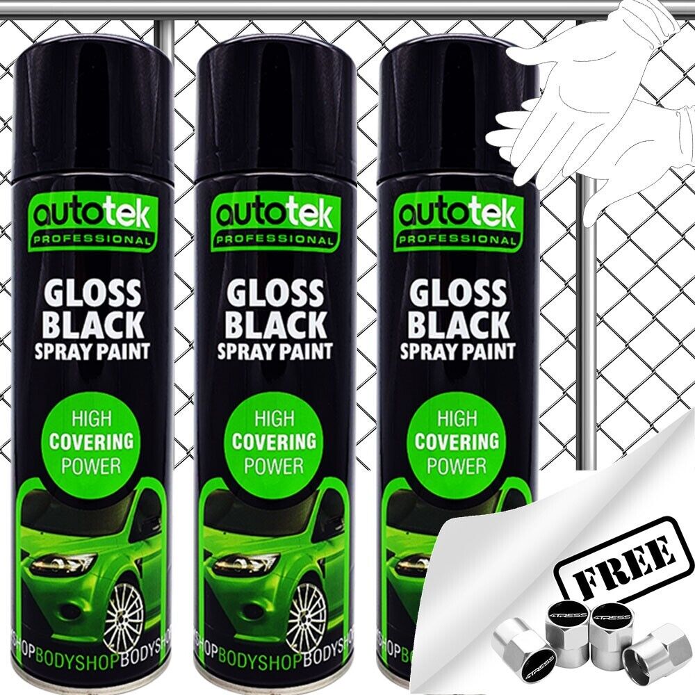 3x Autotek Gloss Black Spray Paint For Metal Surfaces 3x-autotek-gloss-black-spray-paint-for-metal-surfaces