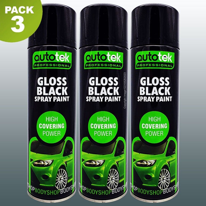 3 x Autotek GLOSS BLACK Spray Paint For Metal Fence, Gate, Grills, Pipes +G+C✅