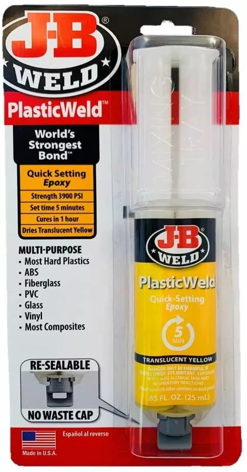 JB Weld Plastic Weld Plastic Fiberglass Vinyl Glass PVC Epoxy Glue Syringe