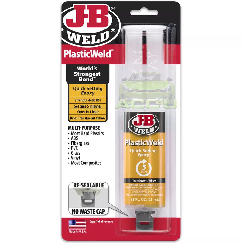 JB Weld Plastic Weld Plastic Fiberglass Vinyl Glass PVC Epoxy Glue Syringe