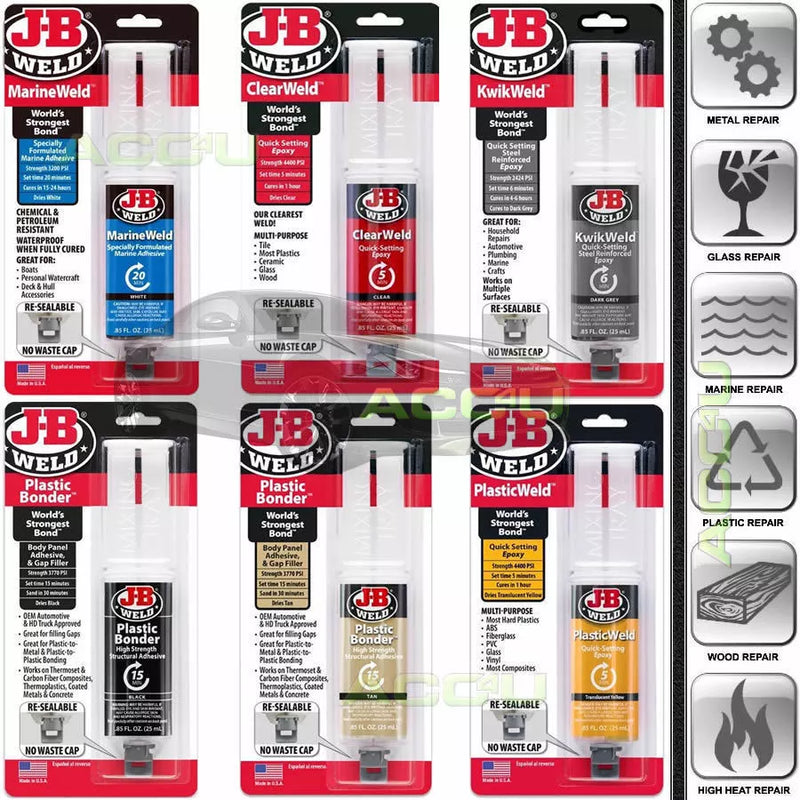 JB Weld Plastic Weld Plastic Fiberglass Vinyl Glass PVC Epoxy Glue Syringe