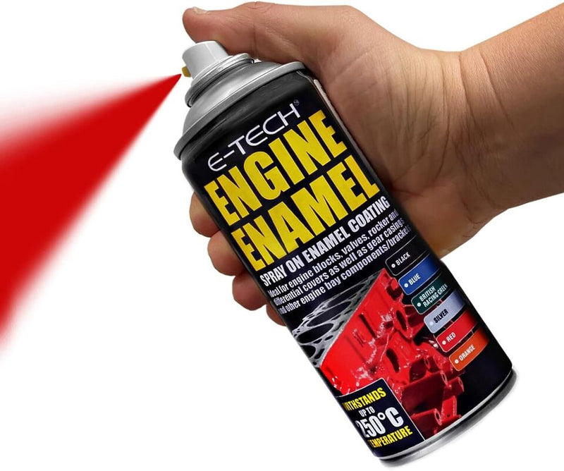 E-Tech RED Engine Spray On Enamel Paint High Temp Heat Resistant +Caps