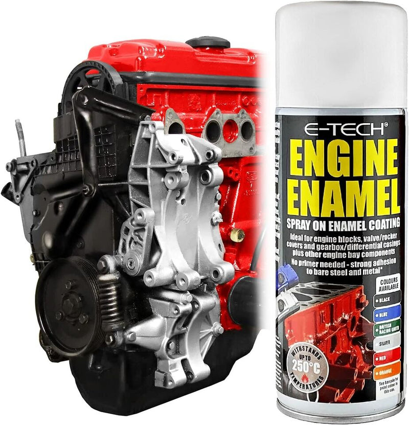 E-Tech RED Engine Spray On Enamel Paint High Temp Heat Resistant +Caps