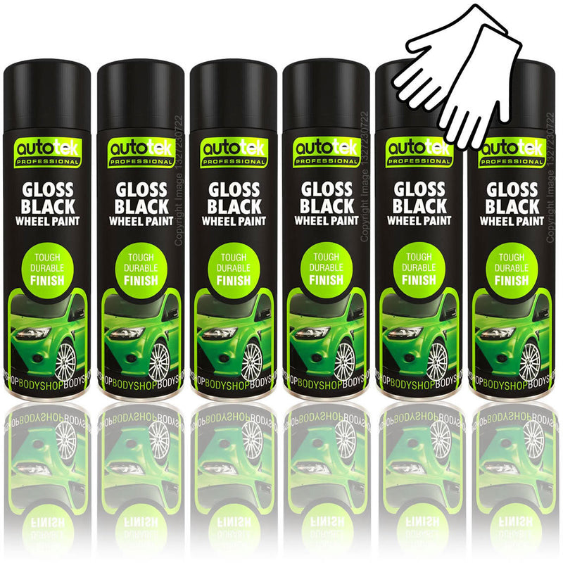 6 x Autotek GLOSS BLACK ALLOY WHEEL Spray Paint Aerosol Cans Professional +G+C✅