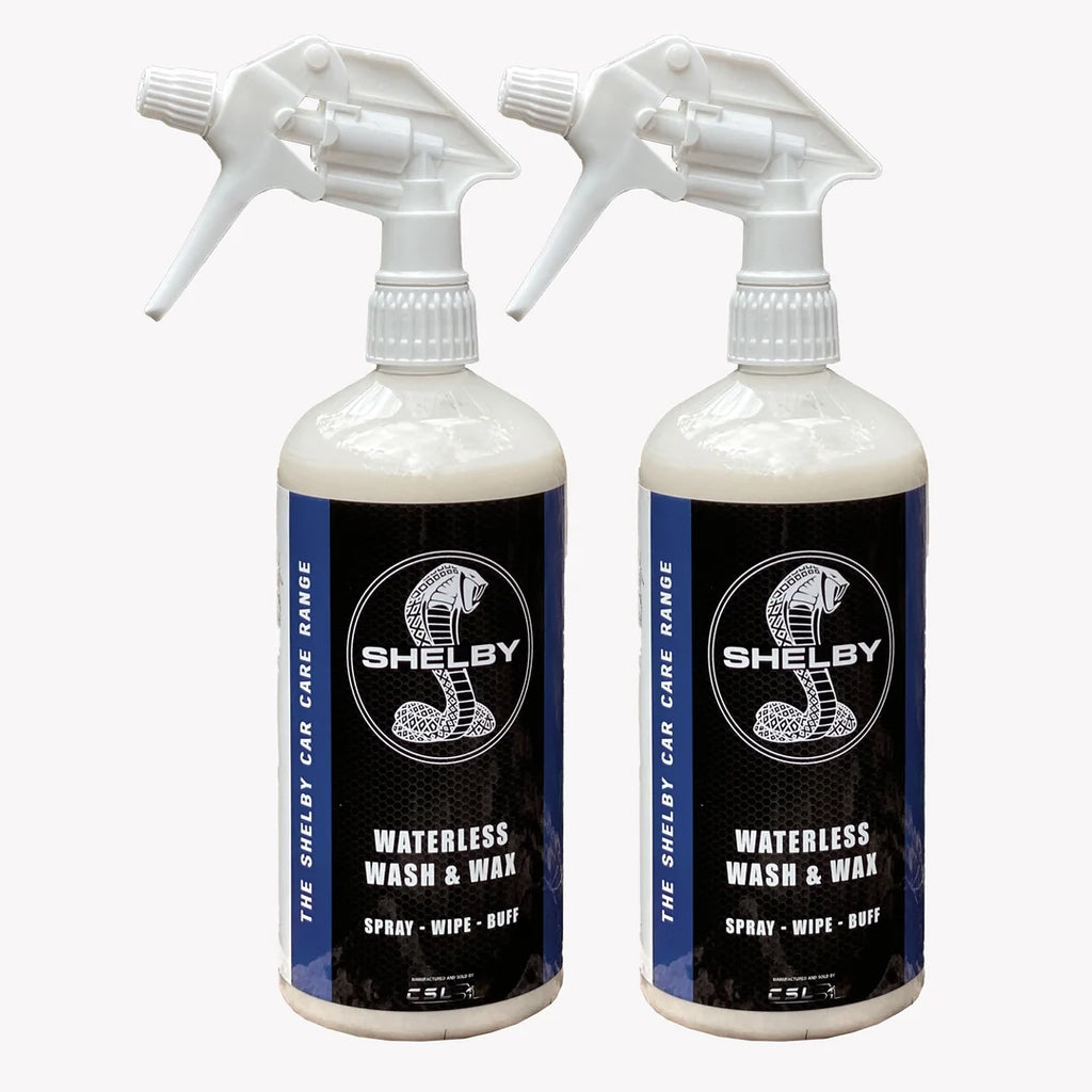 2 x Shelby Car Waterless Wash & Wax 1L Spray On Wipe Off With Carnauba Wax