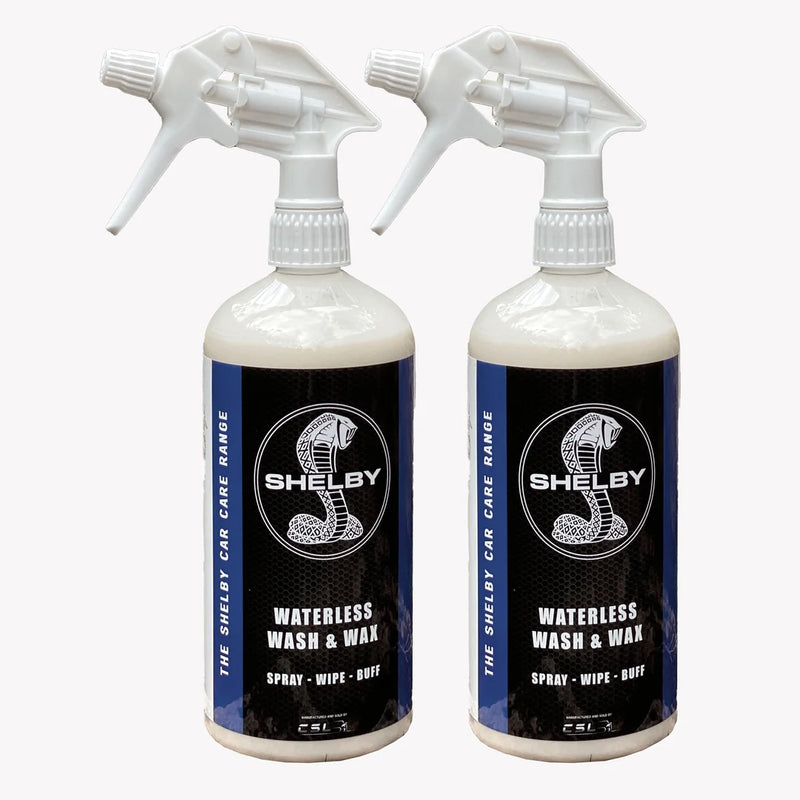 2 x Shelby Car Waterless Wash & Wax 1L Spray On Wipe Off With Carnauba Wax