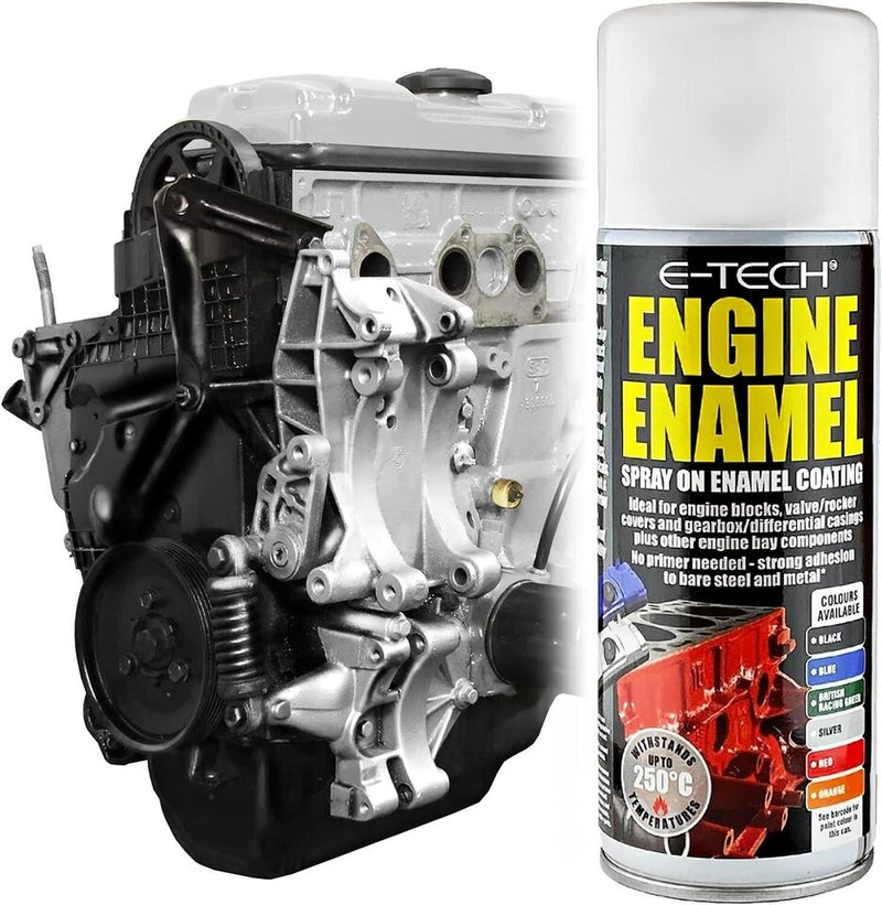 2x E-Tech Silver Engine Spray On Enamel Paint High Temp Heat Resistant +Caps