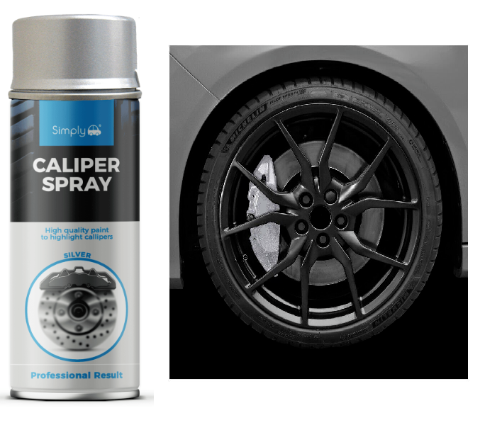 2 x Simply Car Brake Caliper SILVER Spray Paint Heat Resistant High Quality +Caps