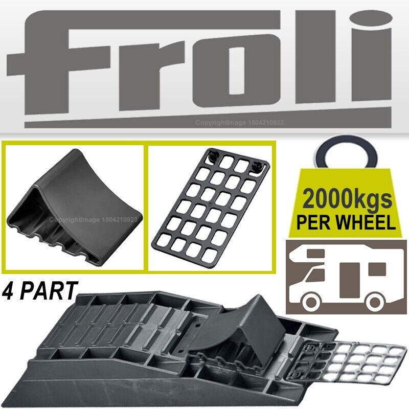 Wheel Ramp 2 Ton 2000 kg 4 Part Level Single For Froli Motorhome Caravan + Caps