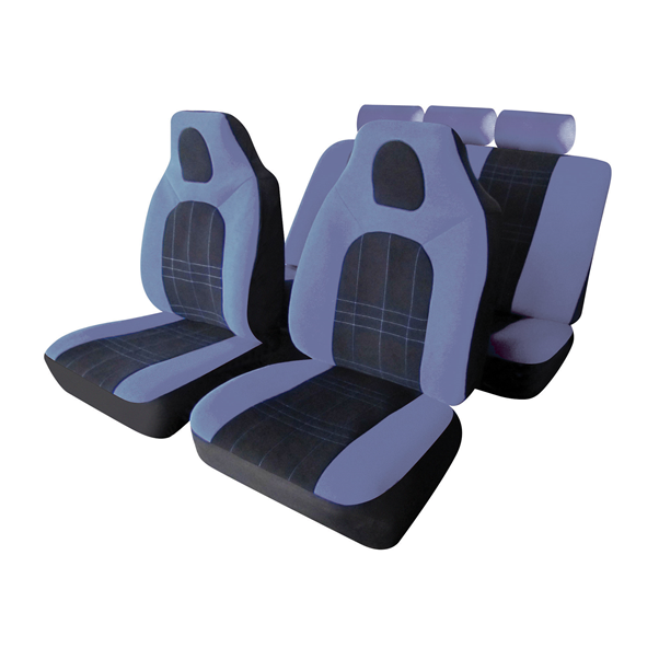 D-Zine Black Grey Velour Fabric Front Built In Headrest Airbag Friendly Car Seat Covers Set