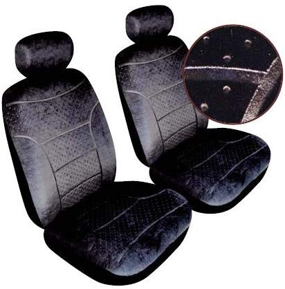 Domino Black Plush Velour Fabric Look Airbag Friendly Car Front Pair Only Seat Covers Set