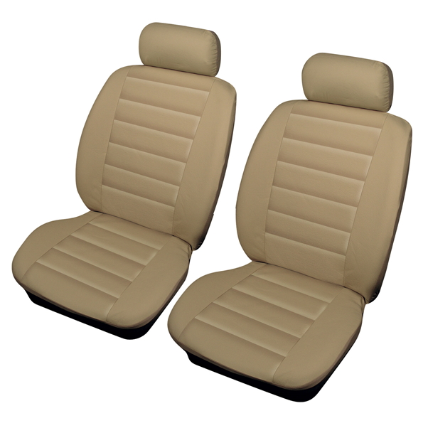 Beige Soft Supple Quilted Leather Look Airbag Friendly Car Front Pair Only Seat Covers Set