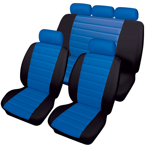 Carrera Blue Black Soft Supple Quilted Leather Look Airbag Friendly Car Seat Covers Full Set