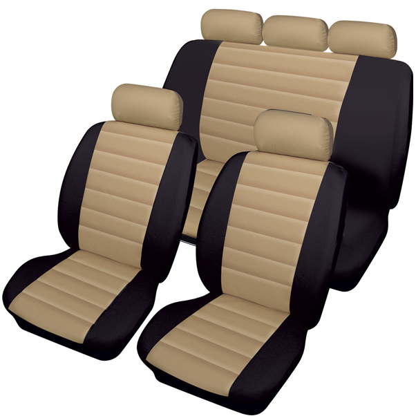 Carrera Beige Black Soft Supple Quilted Leather Look Airbag Friendly Car Seat Covers Full Set