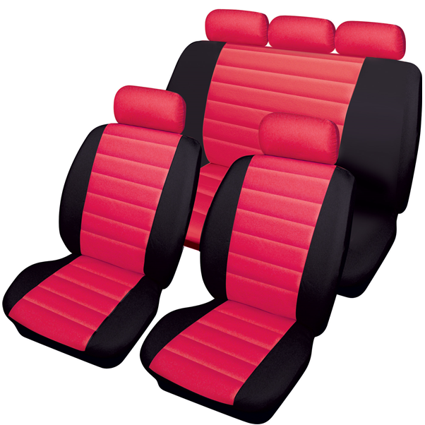 Carrera Red Black Soft Supple Quilted Leather Look Airbag Friendly Car Seat Covers Full Set