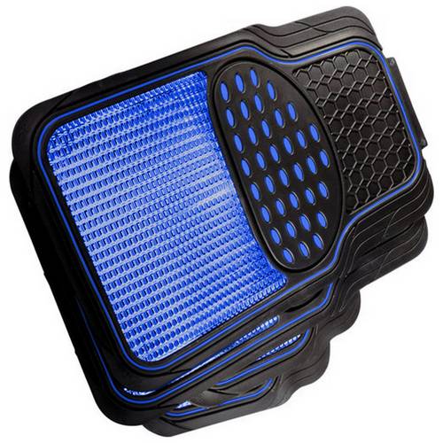 Revelation Shiny Blue Metallic Checker Effect Heavy Duty Car Black Rubber Mats Set of 4