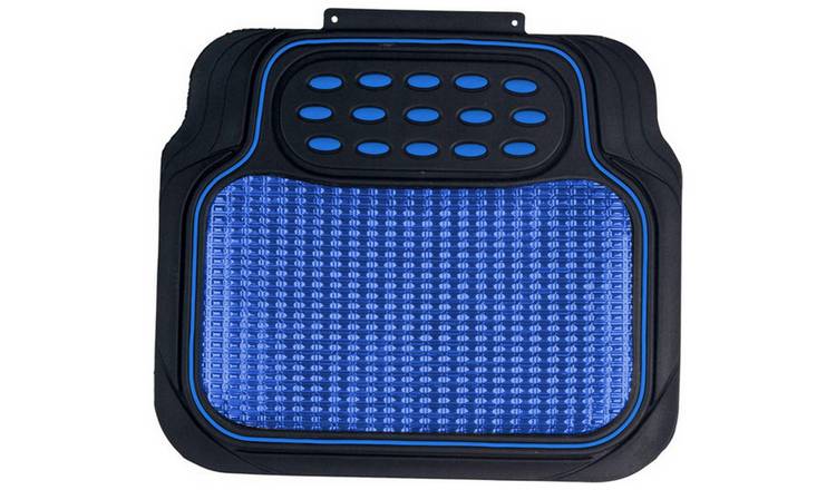 Revelation Shiny Blue Metallic Checker Effect Heavy Duty Car Black Rubber Mats Set of 4