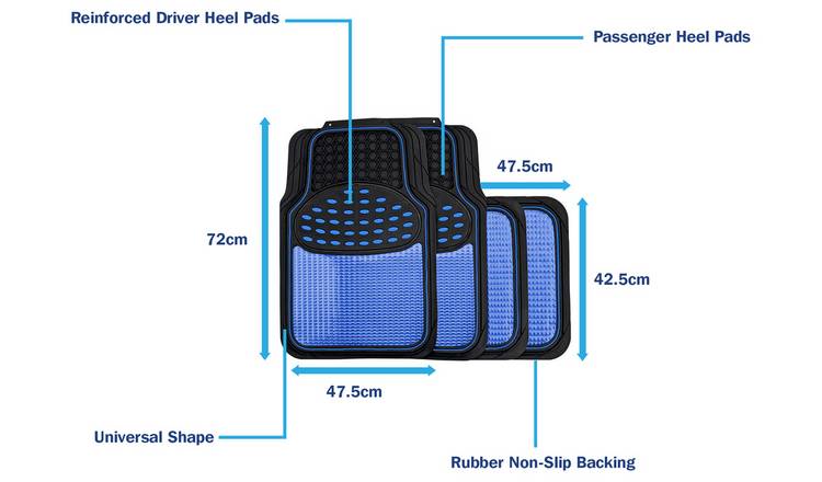 Revelation Shiny Blue Metallic Checker Effect Heavy Duty Car Black Rubber Mats Set of 4