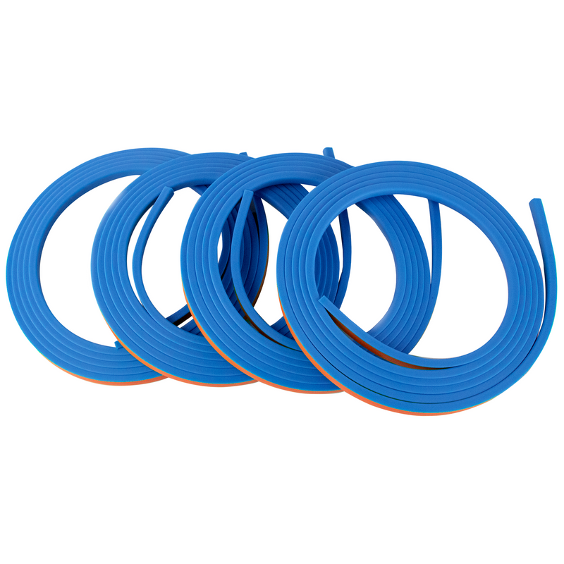 4TRESS ULTRA BLUE Car 4x4 Alloy Wheel Rim Edge Protectors Strips+Chrome Dust Caps Kit