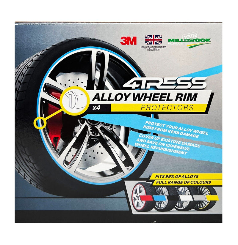 4TRESS ULTRA BLUE Car 4x4 Alloy Wheel Rim Edge Protectors Strips+Chrome Dust Caps Kit