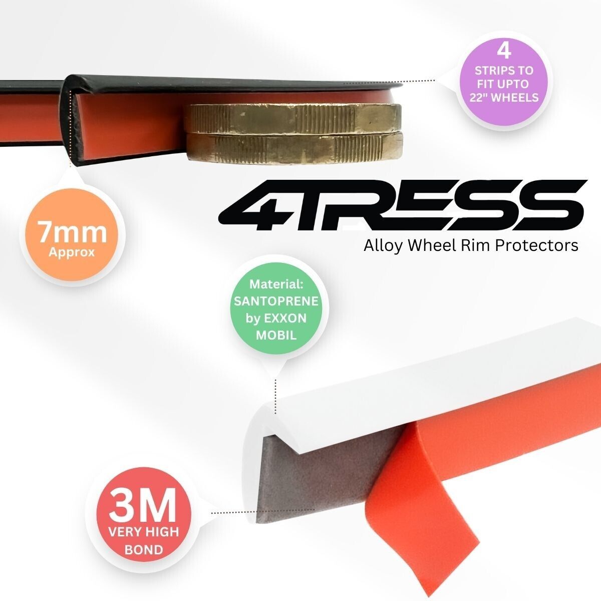 Red Rim Protectors 4TRESS ULTRA RED Car 4x4 Alloy Wheel Rim Edge Protectors Strips Kit