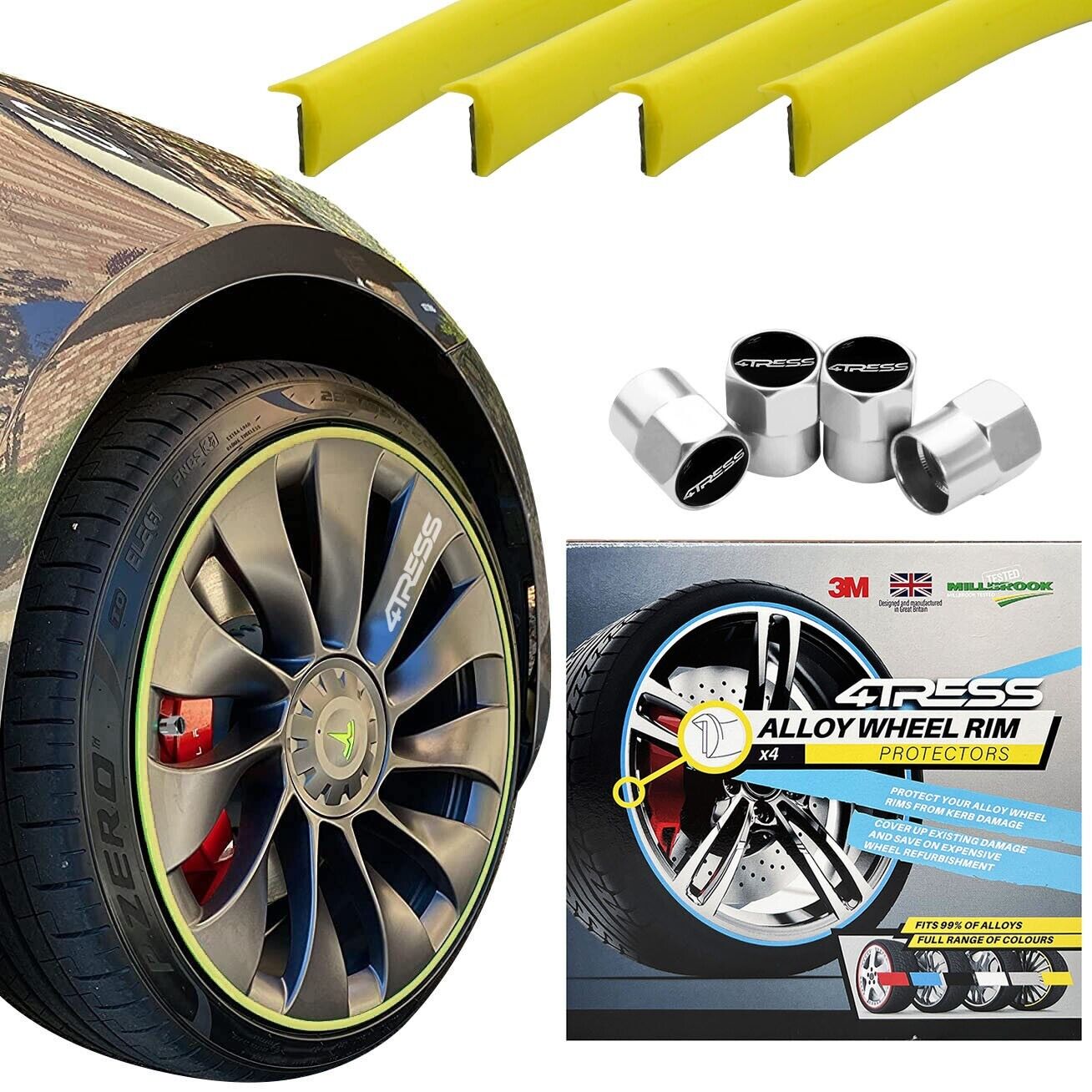 Shield Yellow Rim 4TRESS ULTRA Yellow Car 4x4 Alloy Wheel Rim Edge Protectors Strips Kit