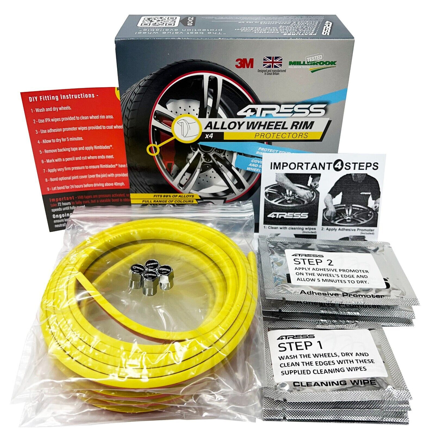 Shield Yellow Rim 4TRESS ULTRA Yellow Car 4x4 Alloy Wheel Rim Edge Protectors Strips Kit