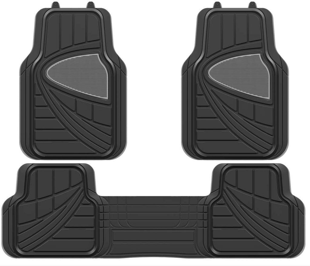 Black Grey Deluxe Heavy Duty Rubber Car Taxi Front Mats With 1 Full Cross Rear Mats Set