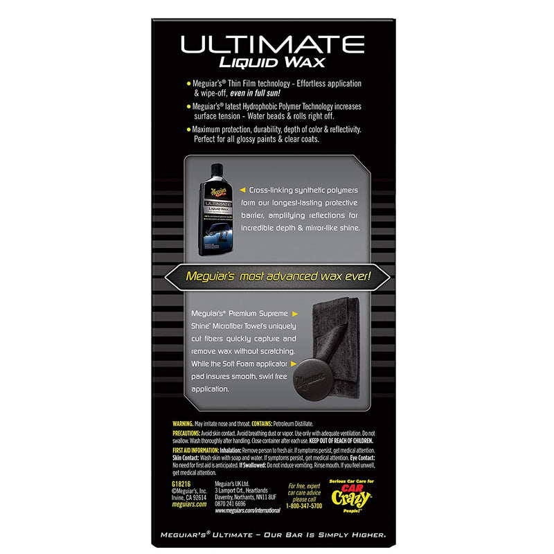 Meguiars Car Ultimate Hydrophobic Liquid Wax Pure Synthetic Polymer+Cloth+Polish Pad