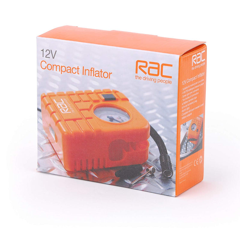 RAC 12v Car Motorcycle Motor Bike Compact Mini Tyre Air Compressor Inflator Pump