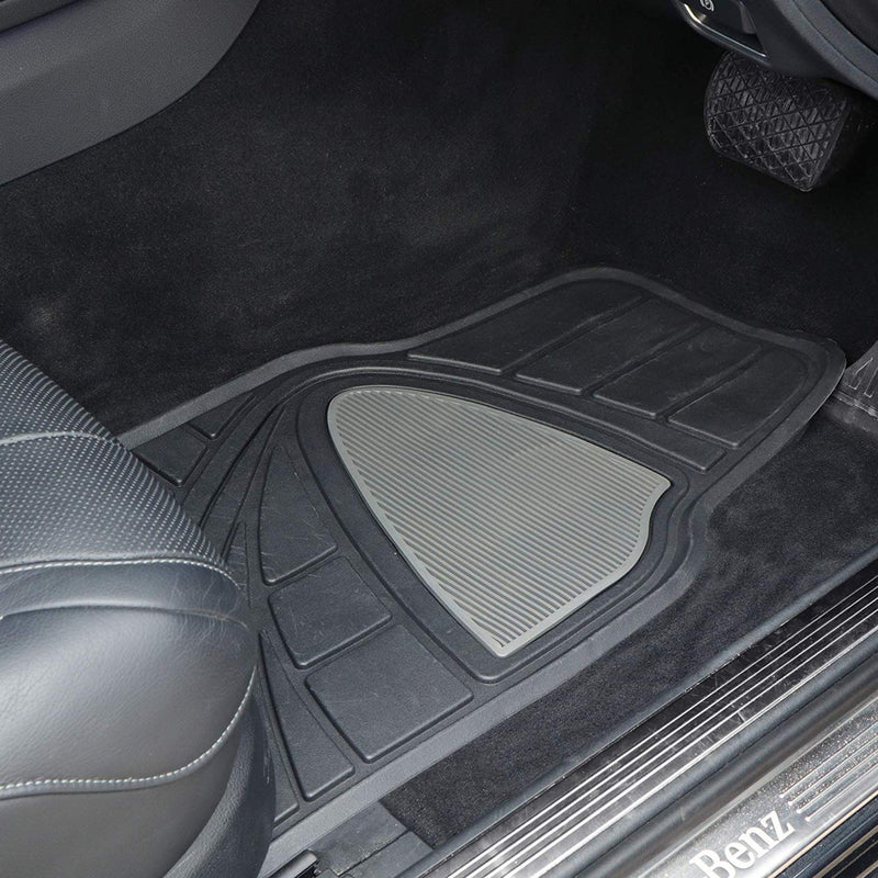 Black Grey Deluxe Heavy Duty Rubber Car Taxi Front Mats With 1 Full Cross Rear Mats Set