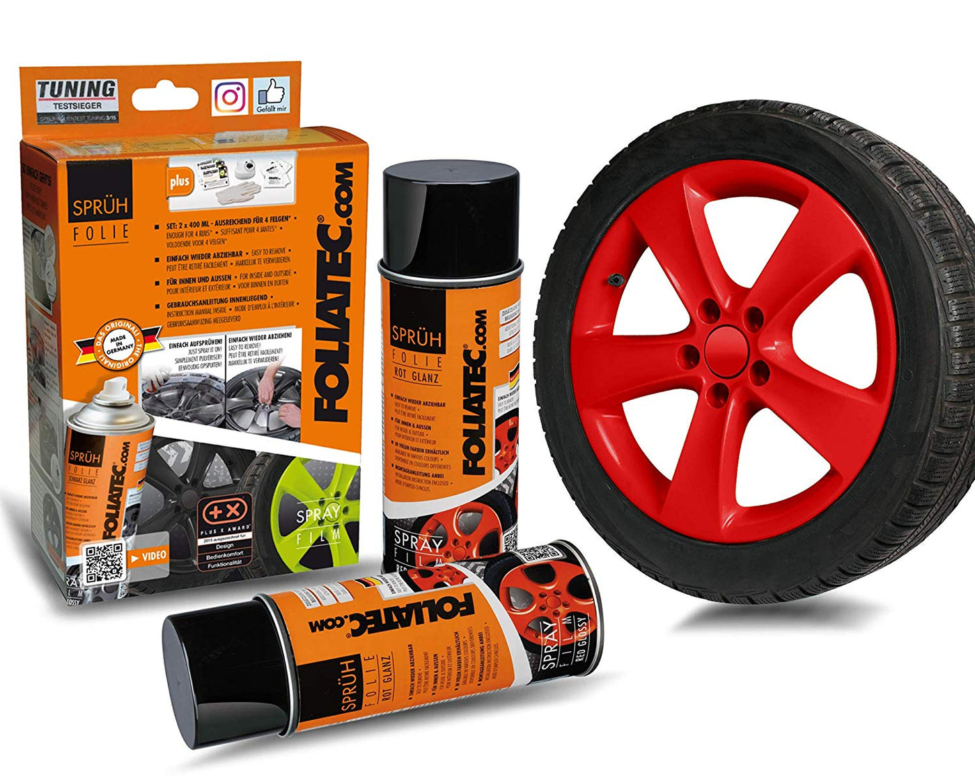 Foliatec Red Car Alloy Wheels Peelable Protective Film Spray Paint Set