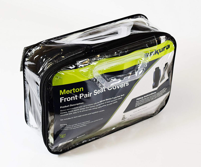Merton Black With Grey Pattern Side Airbag Compatible Car Front Pair Only Seat Covers Set