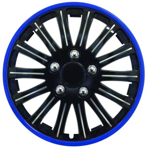 15" SW Black & Blue Ring Car Wheel Trims / Hub Covers (Set Of 4) – Free Cable Ties & Dust Caps