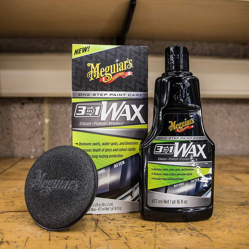 Meguiars Car 3in1 Clean Polish Protect Wax One Step Paint Care Kit+Cloth+Polish Pad