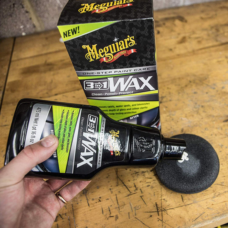 Meguiars Car 3in1 Clean Polish Protect Wax One Step Paint Care Kit+Cloth+Polish Pad