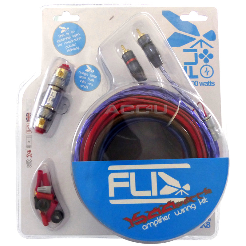 Fli Audio AK8 12v 8 Awg Gauge 1500 Watts System Car Amp Amplifier LED Wiring Kit