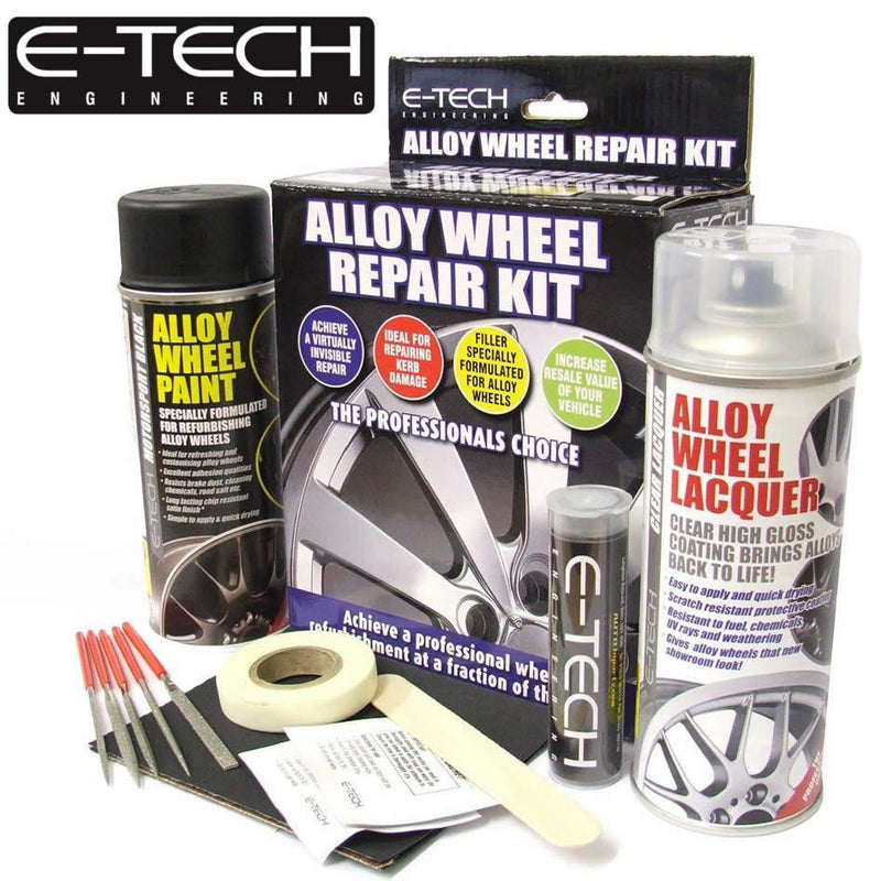 E-Tech BLACK Car Alloy Wheel Wheels Refurbishment Spray Paint Lacquer Repair Kit